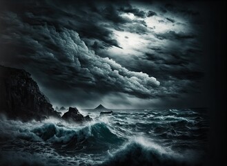 a stunning gloomy sky and a dark, stormy sea. Generative AI