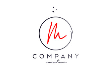 Circle M handwritten alphabet letter logo with dots and black red color. Corporate creative template design for company and business
