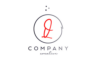 Circle Q handwritten alphabet letter logo with dots and black red color. Corporate creative template design for company and business