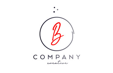 Circle B handwritten alphabet letter logo with dots and black red color. Corporate creative template design for company and business