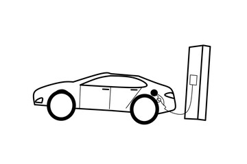 Electric Car sketch on white background. Vector illustration.