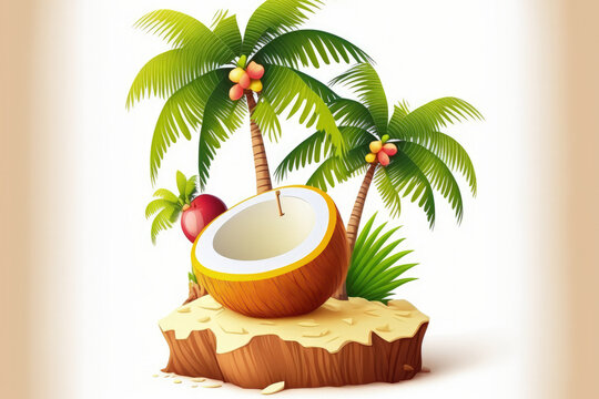 palm tree with coconuts, isolated on a white background. Generative AI
