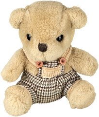 Teddy bear wearing overalls