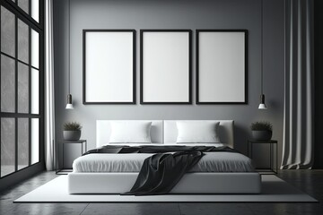 a minimalistic style bedroom, 3d render
