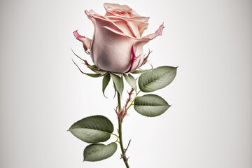 isolated white background with a solitary pink rose. Generative AI