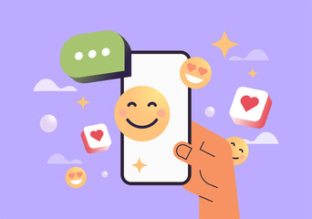 Social media platform and online social communication applications 3d icons on background flat illustration.
