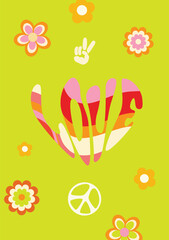 Retro Love Heart poster. Happy Valentine's Day. Retro Groovy positive vibes. 