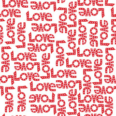 Seamless pattern with red word love. Vector hand drawn illustration.