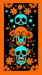 Day of the Dead Orange and Black poster.Generative AI
