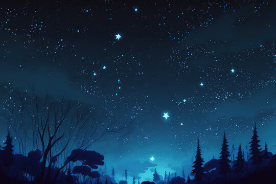 Blue dark night sky with many stars. Space background. Generative AI