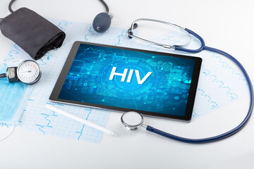 Close-up view of a tablet pc with medical abbreviation
