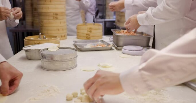 Chef make of meat dumpling in restaurant