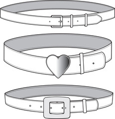 Women's belt set design with flat sketch fashion illustration front view.	
