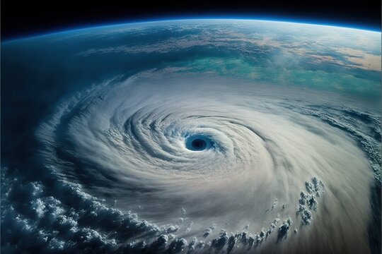 Eye of the Hurricane. Typhoon over planet. Category 5 super typhoon approaching the coast. Created with Generative AI technology.