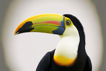 Toucan with a Keel Bill, native to Central America. Alone on White. Generative AI