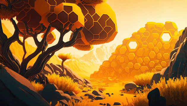 Fototapeta Beautiful Honey Background. 4K Yellow Wallpaper Landscape  