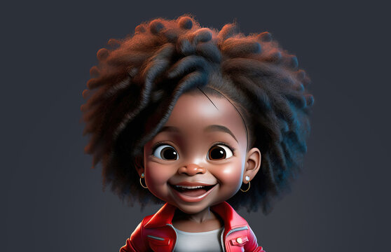 fashionable and stylish little cute baby african american girl in red leather jacket isolated on clean black background