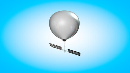 Plakat Spy balloon. Weather balloon with solar panels. View from the ground. Aerostatic balloon. 3d rendering 