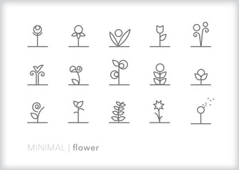 Set of flower line icons of abstract plants blooming in a garden or nature