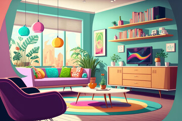 Modern interior design. Interior of Modern Living Room. Generative AI