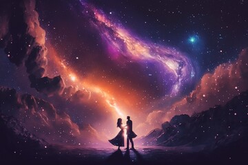 Obraz na płótnie Canvas Silhouette Romance: A Dance in the Milky Way
