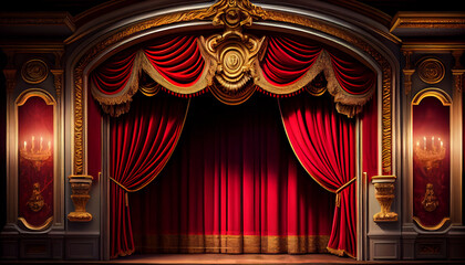 A theater with a red curtain and stage, generative ai - obrazy, fototapety, plakaty
