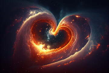 Galaxy swirl space colorful galaxy shaped as a heart illustration Generative Ai