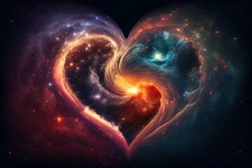 Galaxy swirl space colorful galaxy shaped as a heart illustration Generative Ai