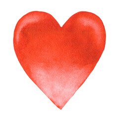 Painted red watercolor heart with highlights on white background