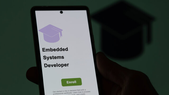 Embedded Systems Developer program. A student enrolls in courses to study, to learn a new skill and pass certification. Text in French