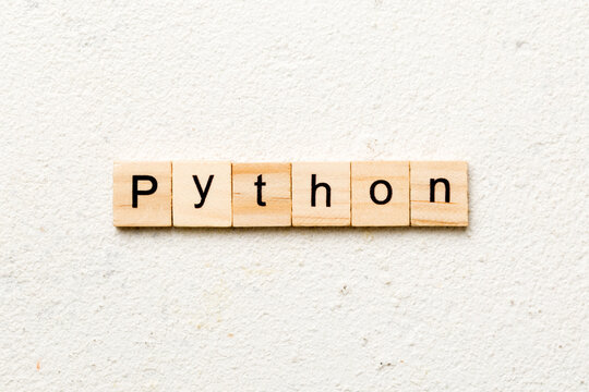 python word written on wood block. python text on table, concept