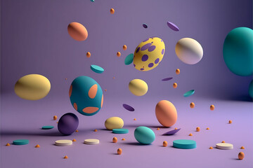 Colorful flying Easter eggs, Generative AI