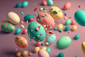 Fototapeta na wymiar Colorful flying Easter eggs, Generative AI