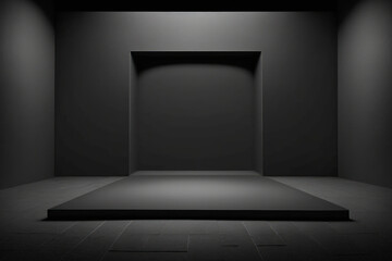 Black studio background that is empty and can be used for backgrounds and product displays. Generative AI