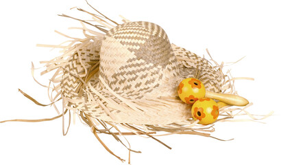 Straw Hat with Mexican Rattles - Isolated