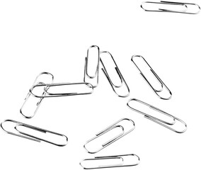 Scattered Silver Paper Clips - Isolated - Powered by Adobe