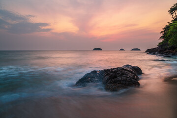 Tropical beach at sunset.