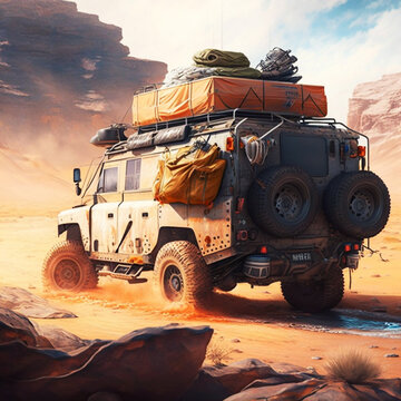 silhouette Off-road car logo, safari suv, expedition offroader overland event america. Created with Generative AI technology.