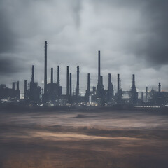 Abstract fictional scary dark wasteland city background industrial city