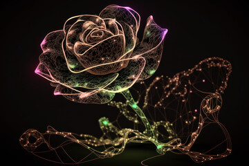 Beautiful Colorful Rose  Flower , abstract concept with glowing lines and dots interconnected. 