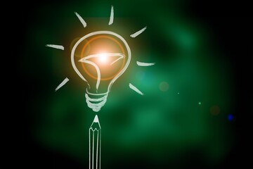 Energy concept. Glass bulb and pencil
