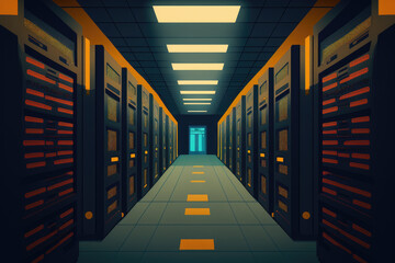 Fototapeta premium modern server room at a data center that is symmetrical and well lit. Generative AI