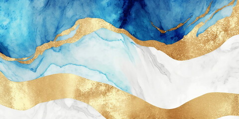 Gold blue and white marble texture created with Generative AI