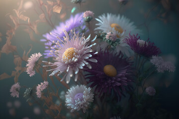 Obraz na płótnie Canvas Aster Flowers, Illustration, Generative AI