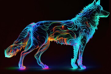 Obraz na płótnie Canvas Wolf Multi Color Style Looking Away Generative AI