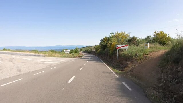 French Way - LE-142 paved road leaving El Acebo, municipality of Molinaseca, El Bierzo, province of Leon, Castile and Leon, Spain