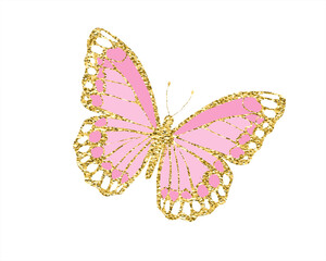 butterfly on white background golden glitter 