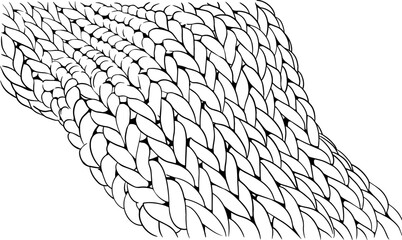 Black and white vector sketch illustration of knitted surface
