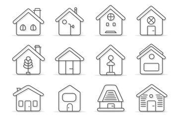 Set of house icons, minimalist designed pictograms grey