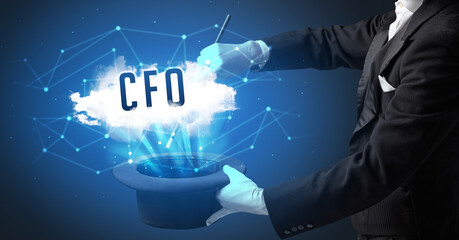 Magician or illusionist is showing magic trick